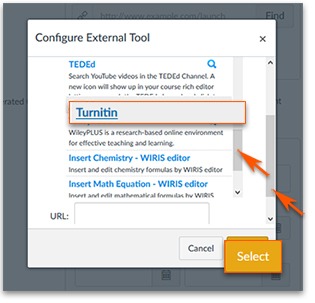 Turnitin highlighted in the list of options