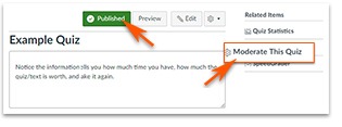 Published Quiz highlighting the Moderate This Quiz option on the right