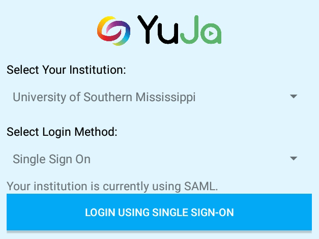 Yuja Mobile Login Screen