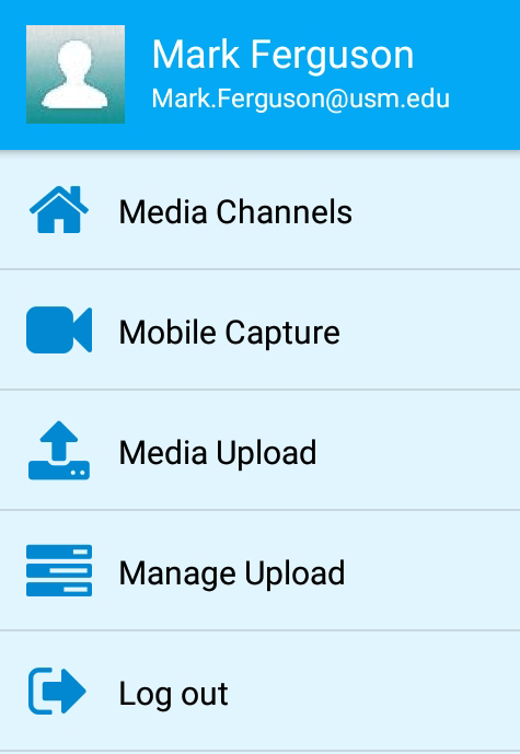 Yuja Mobile App Menu